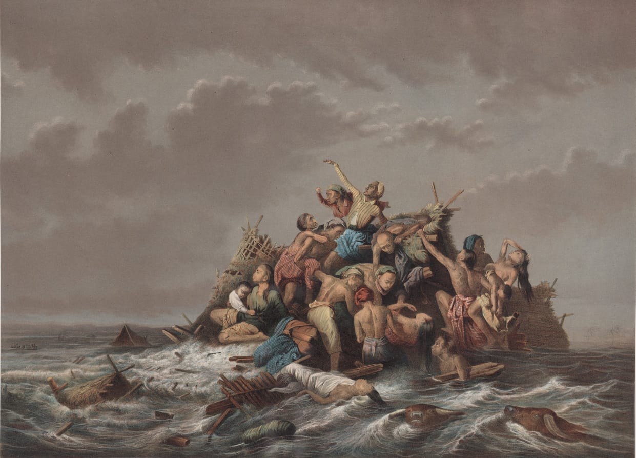 A painting entitled "Flood on Java" on 1865-1876 by Raden Saleh